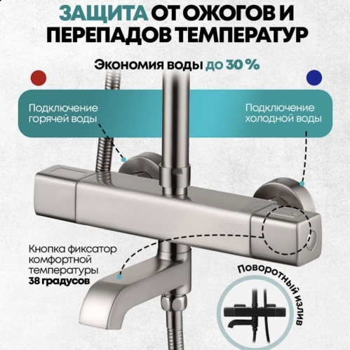 Душевая система наружного монтажа GROCENBERG нержавеющая сталь