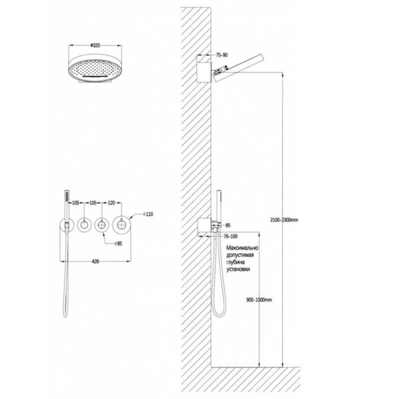 Душевая система GROCENBERG, нержавеющая сталь