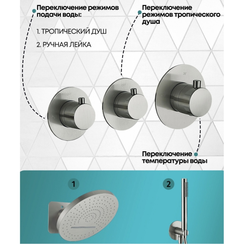 Душевая система GROCENBERG, нержавеющая сталь