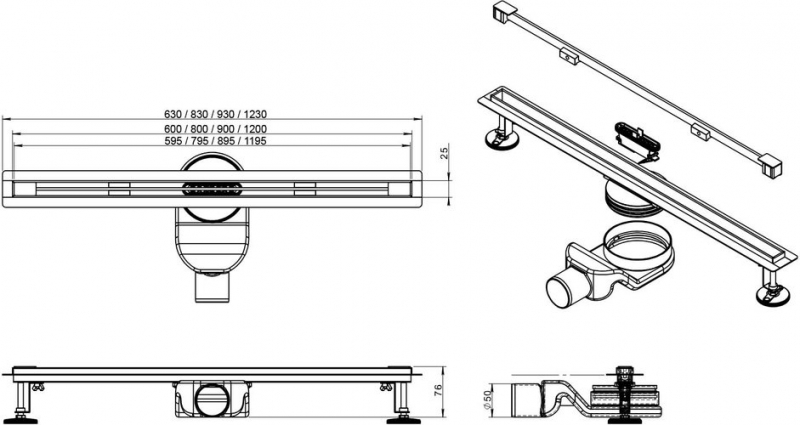 Душевой лоток Roxen Slim Gun Metal 