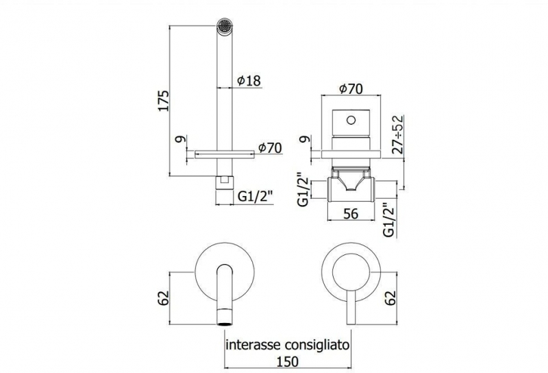 Смеситель для умывальника Paffoni Light, излив 17 см, белый матовый