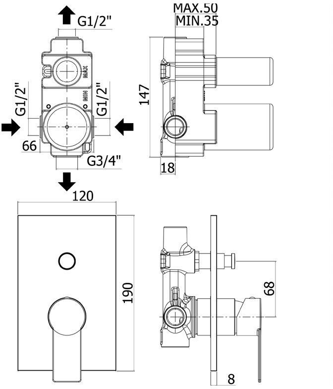 Смеситель для душа скрытого монтажа Paffoni Tango 