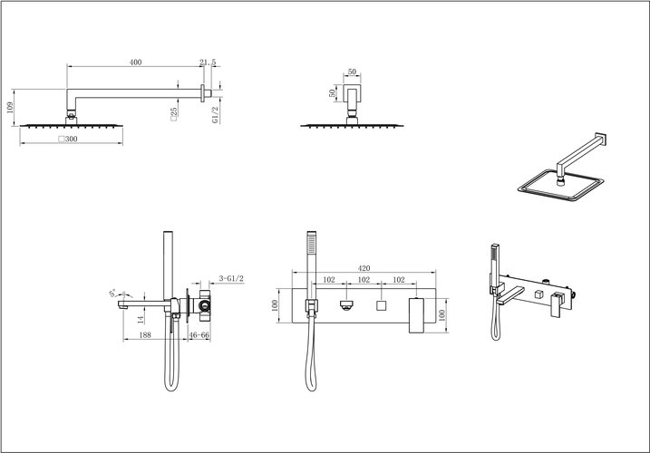 Душевая система скрытого монтажа Boheme Qubic Chrome хром