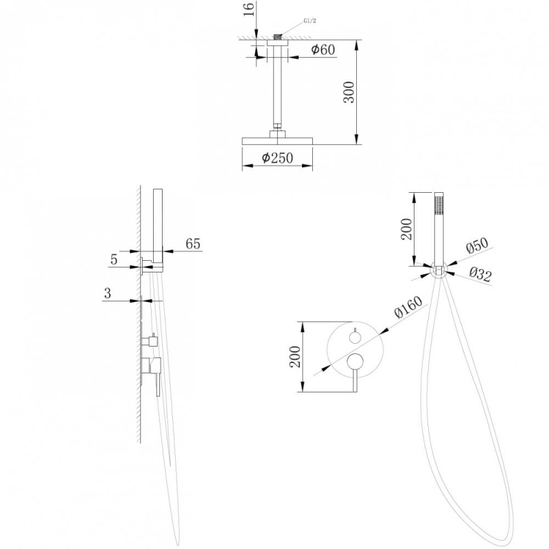 Душевая система скрытого монтажа ABBER Emotion, без излива, черная матовая
