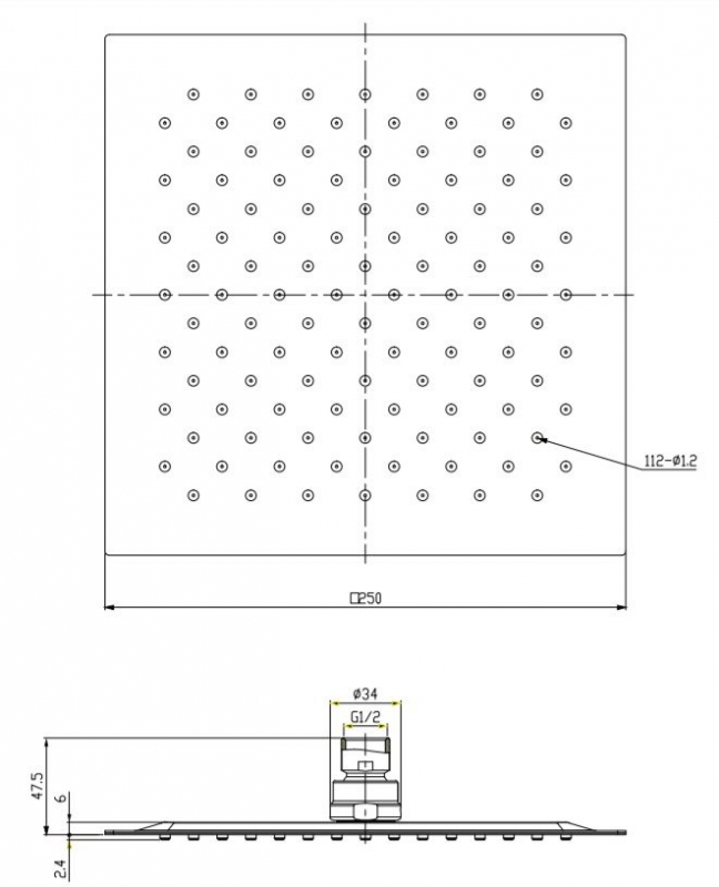 Верхний душ Omnires ULTRA SLIMLINE 25x25 см 
