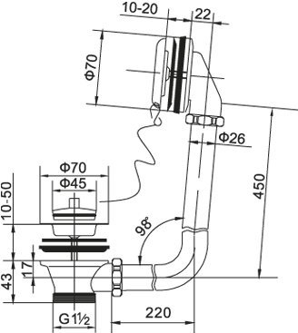 Слив-перелив с гидрозатвором Belbagno хром