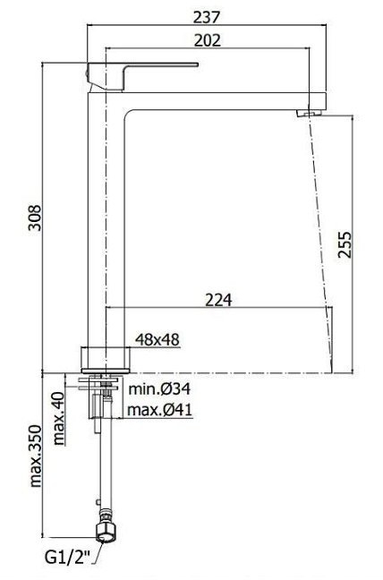 Смеситель для высокой раковины Paffoni Elle без подъемного слива+гибкий шланг 1/2"