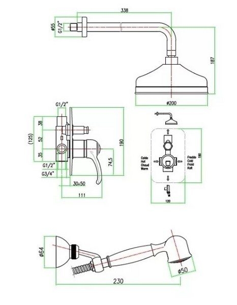 Душевая система скрытого монтажа Fiore Jafar, золото