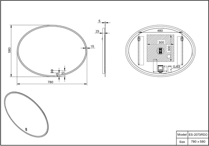Зеркало Esbano с подсветкой 78х58 овальное с функцией антизапотевания