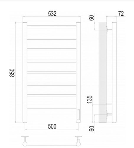 Полотенцесушитель Terminus Аврора П8 500х850 электро
