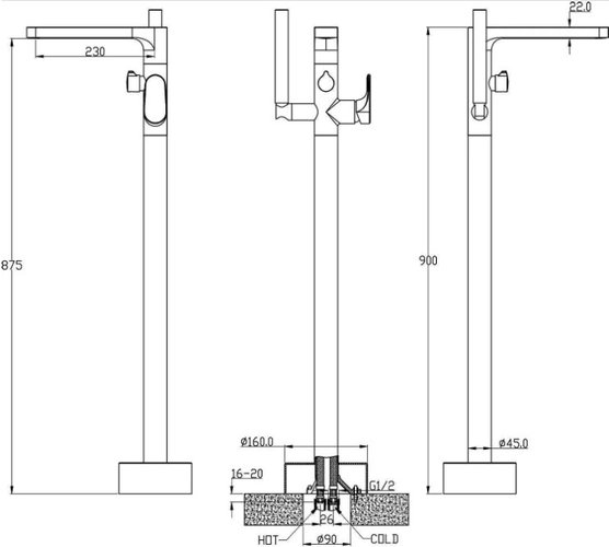 Смеситель напольный для ванны Boheme Spectre хром