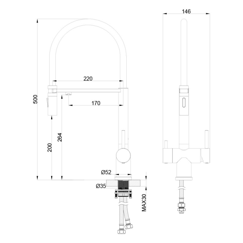 Смеситель для кухни KERN с подключением фильтра