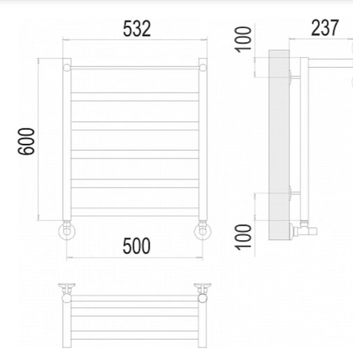 Полотенцесушитель с полкой Terminus «Хендрикс» П6 500х600 водяной