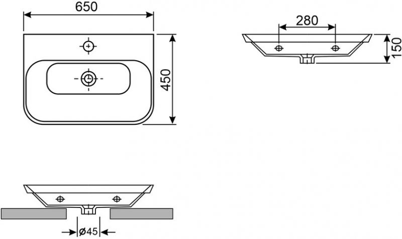 Умывальник накладной Wellsee Eclatant 2.0 65x45 белый глянцевый