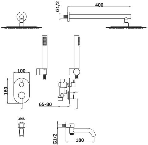 Душевая система Vivi Felice скрытого монтажа с изливом