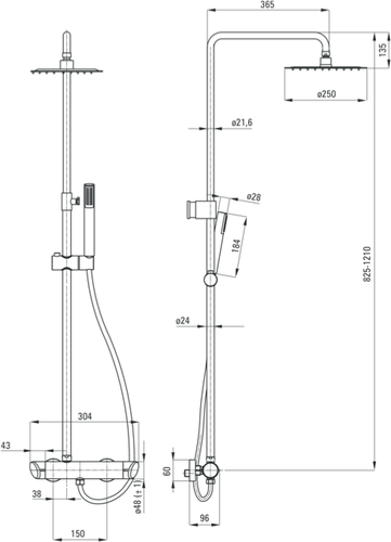Душевая стойка со смесителем Deante Cascada Arnika Gold золото