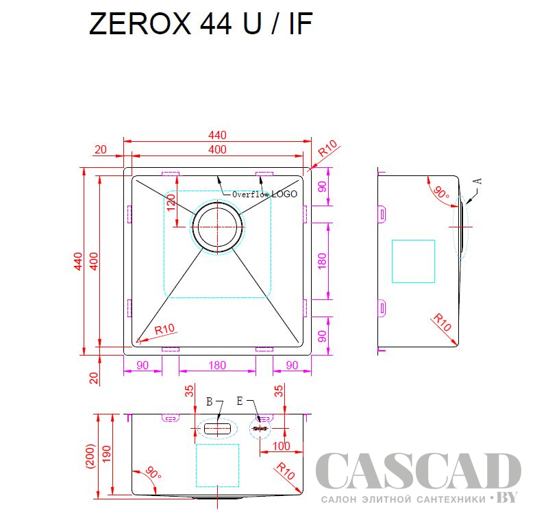 Кухонная мойка Zorg ZEROX 44 U / IF PVD GOLD 44x44 матовое золото