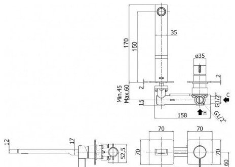 Смеситель скрытого монтажа для умывальника Paffoni Rock