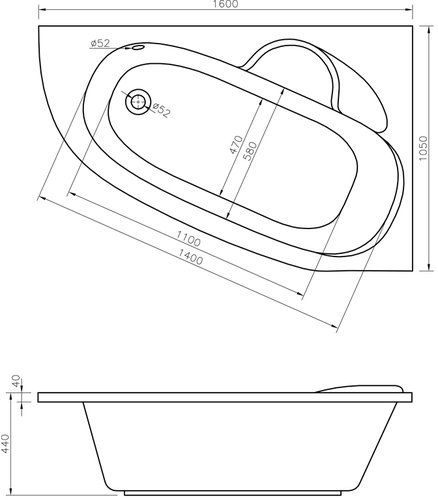 Ванна акриловая Lavinia Boho Bell Pro 160x105 с ножками 