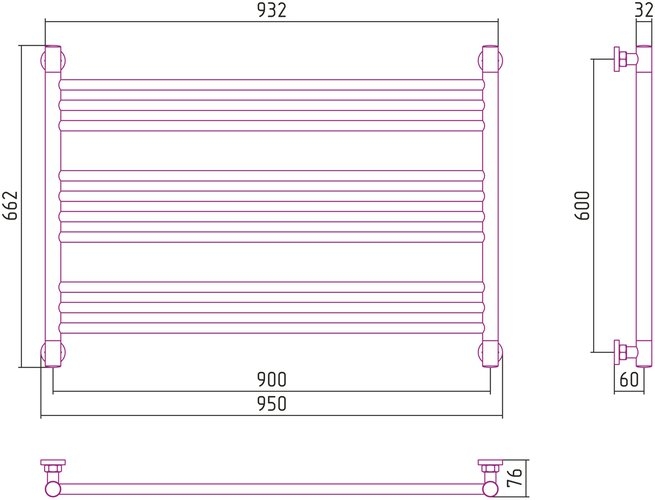 Полотенцесушитель водяной Сунержа Богема L 600x900 хром (прямой)