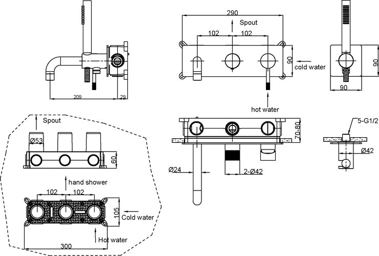 Смеситель для ванны Boheme Uno Brushed Bronze 