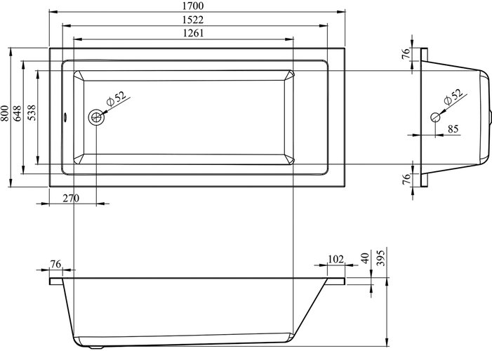 Акриловая ванна Lavinia Boho Element 170x80