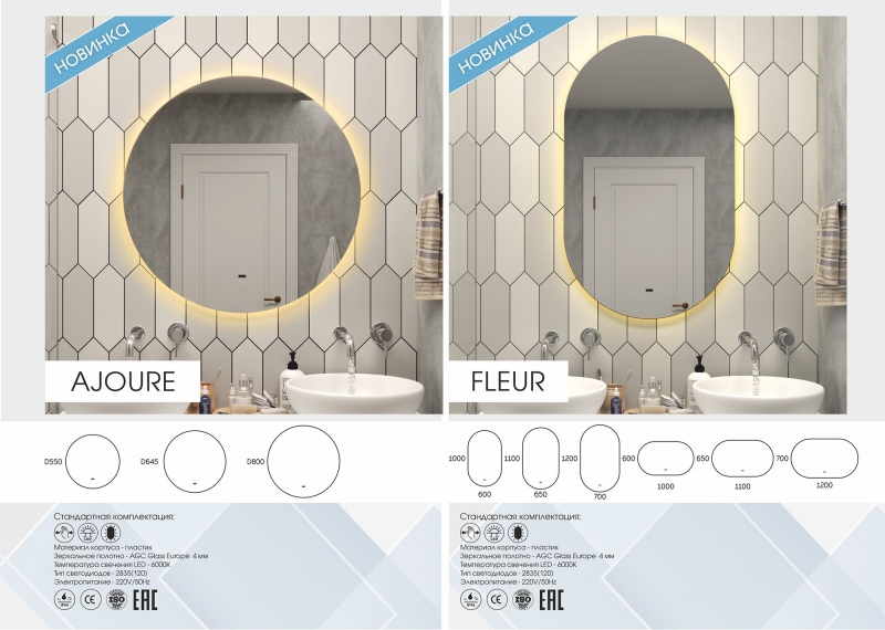 Зеркало Continent Fleur Led, с LED-подсветкой, диммируемый сенсор