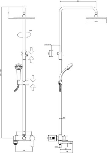 Душевая система Paffoni Light с изливом для ванны белый матовый