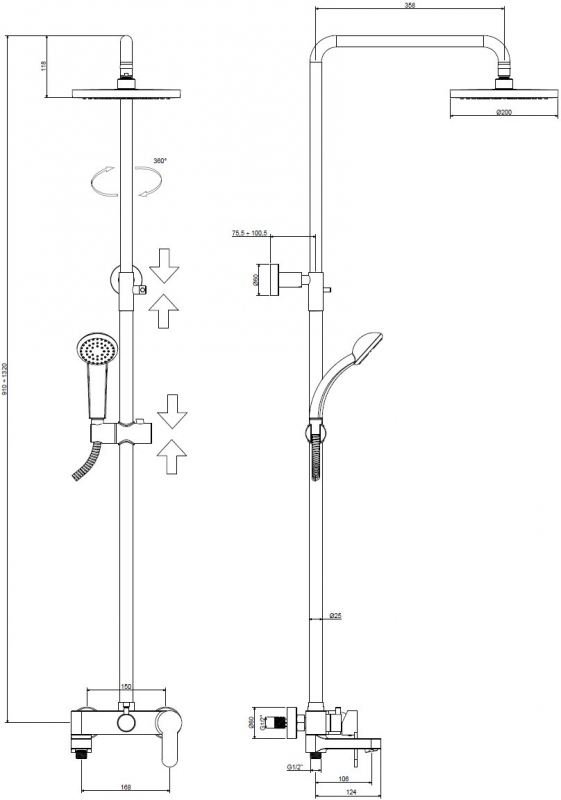 Душевая система Paffoni Light с изливом цвет черный матовый