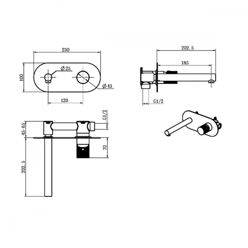 Смеситель настенный для умывальника Boheme Stick Diamond хром