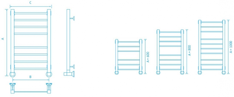 Полотенцесушитель водяной Маргроид Вид 81/10 профильный 80x50 (перекладины 30x10, 4+4) с комплектом подключения, цвет графит