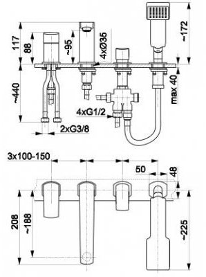 Смеситель на борт ванны Armatura Mokait Black черный