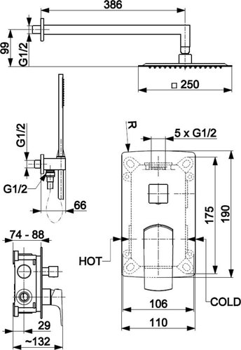 Душевая система скрытого монтажа Armatura Mokait Black черный