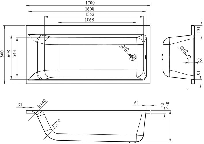 Акриловая ванна Lavinia Boho Catani 170x80 R с ножками