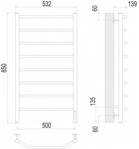 Полотенцесушитель Terminus Виктория П8 500х850 электро, золото