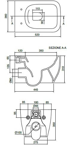 Унитаз подвесной Scarabeo Teorema 2.0 36x52 безободковый, черный матовый, с сидением и комплектом крепления