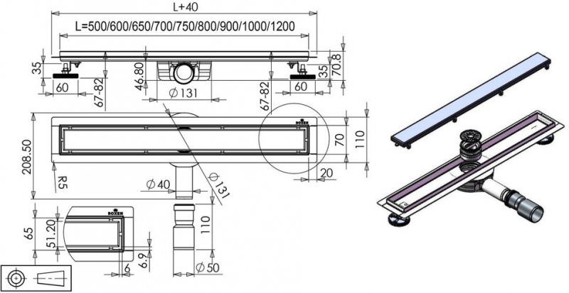 Душевой лоток Roxen Supra Black, черный