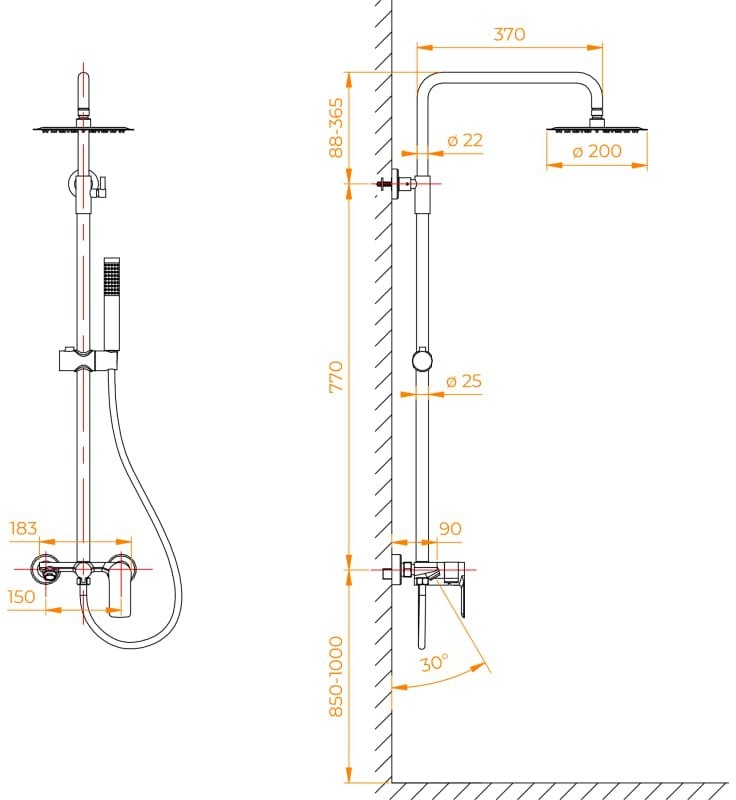 Душевая стойка RGW SP-27-Gr графит