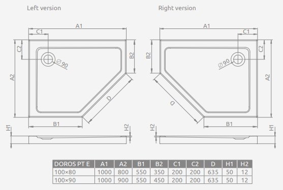 Душевой поддон Radaway Doros PT E 100x90 