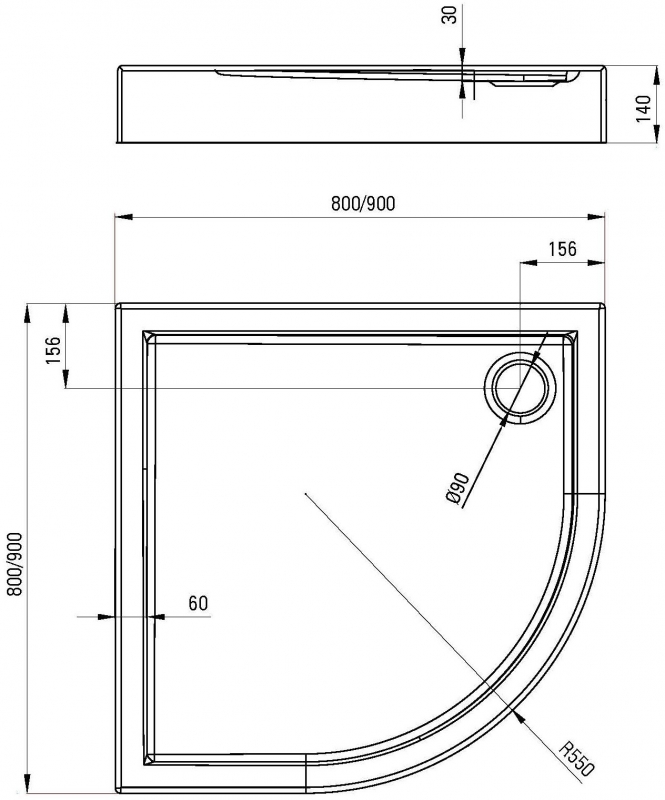 Jasmin Поддон акриловый полукруглый, 90x90x14 см