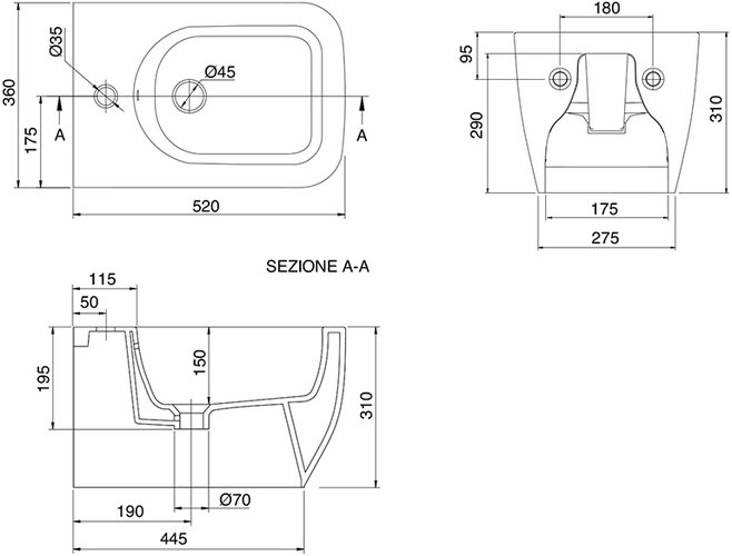 Биде подвесное Scarabeo Teorema 2.0 36x52 белое