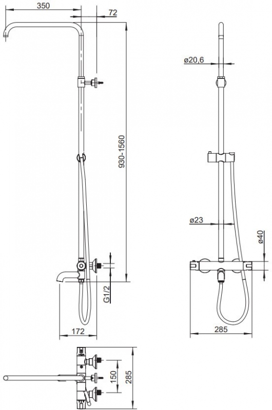 Душевая система Omnires Y, хром