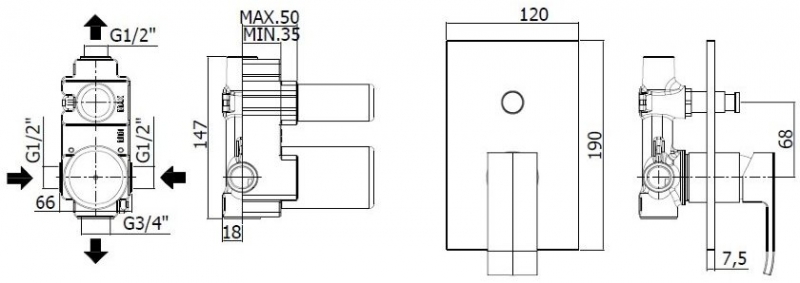 Смеситель для ванны и душа Paffoni Elle встраиваемый