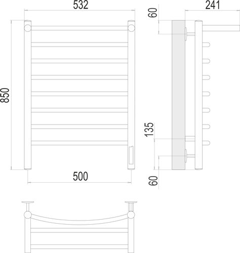 Полотенцесушитель Terminus Классик с/п П8 500х850 черный, электро с полкой