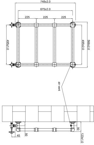 Boheme Полотенцесушитель водяной 750x500mm , бронза (нерж.. сталь)