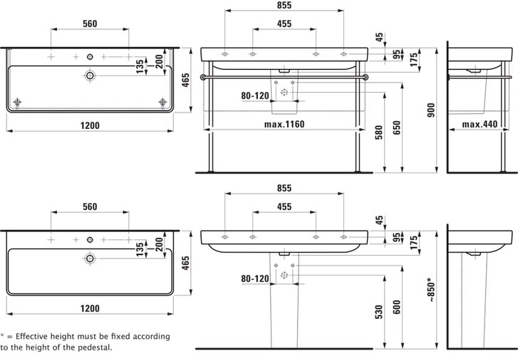 РАКОВИНА-СТОЛЕШНИЦА LAUFEN PRO S 120X46 СМ, БЕЗ ОТВ. ДЛЯ СМЕСИТЕЛЯ, БЕЛЫЙ
