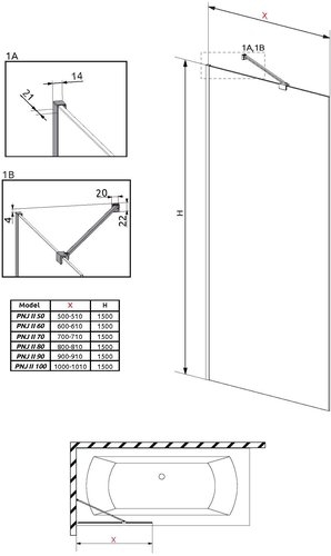 ШТОРКА ДЛЯ ВАННЫ RADAWAY MODO NEW PNJ II , стекло 8 мм