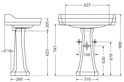Умывальник Burlington Edwardian 80x51 с пьедесталом P6 белый