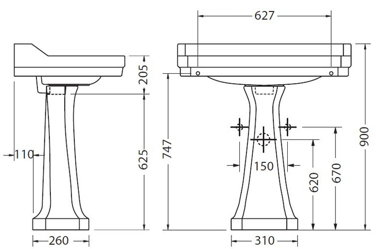 Умывальник Burlington Edwardian 80x51 с пьедесталом P6 белый