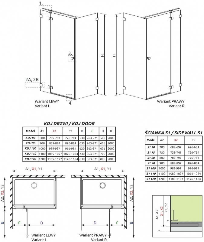 Душевой уголок Radaway Essenza Pro KDJ, H-200 см, стекло прозрачное, фурнитура золото